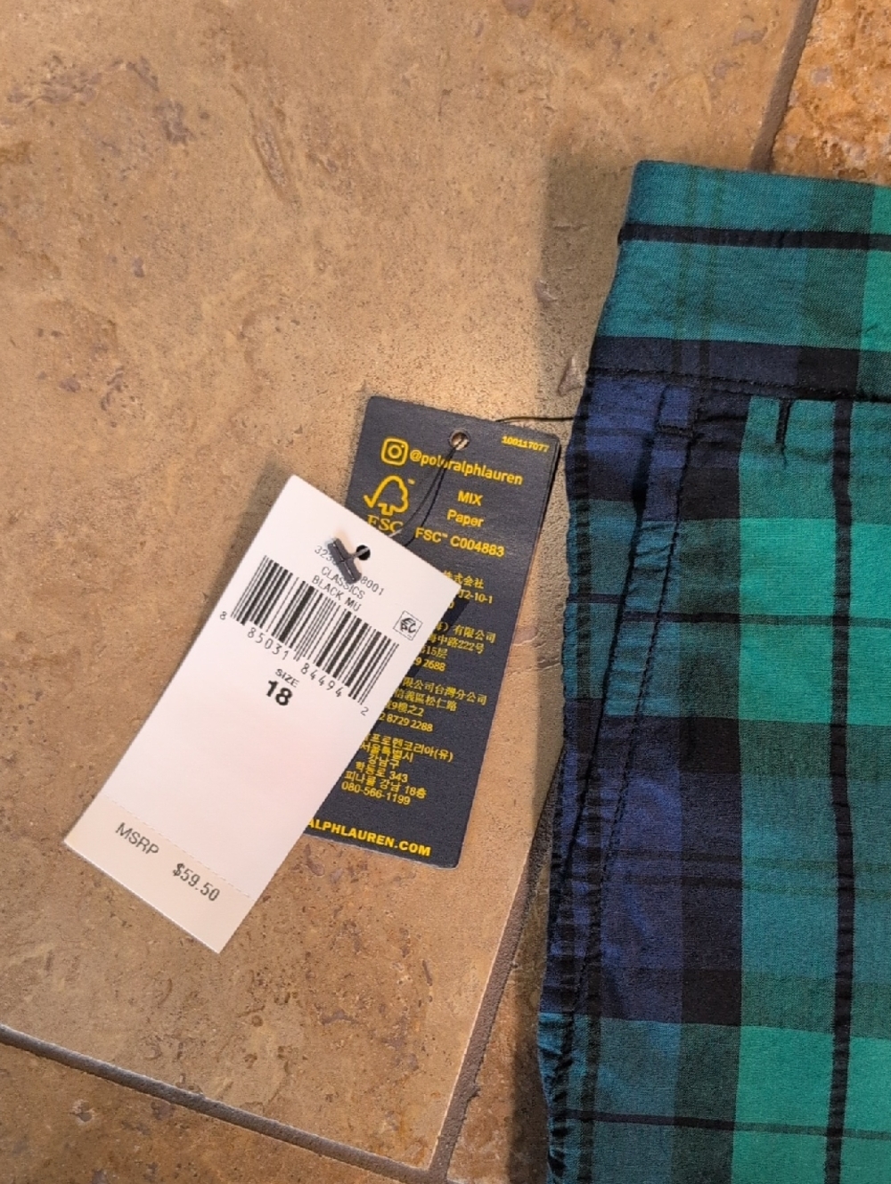 Polo Ralph Lauren boy shorts. Blue and green plaid. Size 18. - Picture 3 of 5